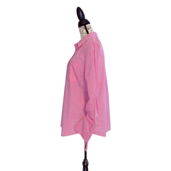 Plaid Asymmetrical Long Sleeve Button Down Shirt Blouse Pink Size L - Picture 3 of 11